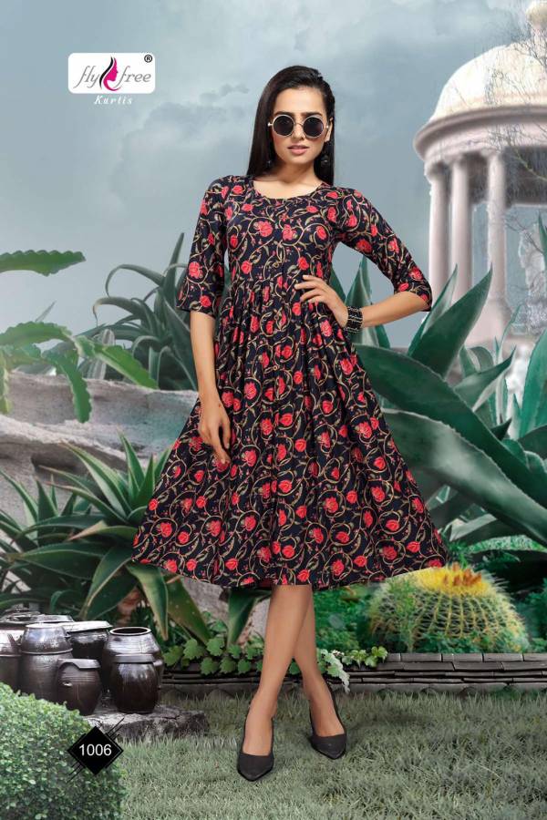 Fly Free Sneha Casual Daily Wear Rayon Printed Anarkali Kurti Collection